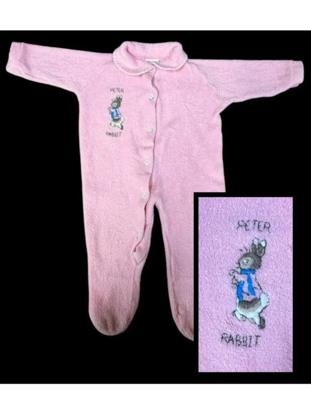 Vintage 1950s Peter Rabbit Pink Trimfit Terry Cloth Baby Sleeper Medium 11-18 LB